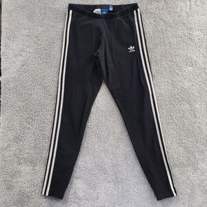Adidas Pull On Legging Pants Women's Size M Black White Striped Stretch Sports